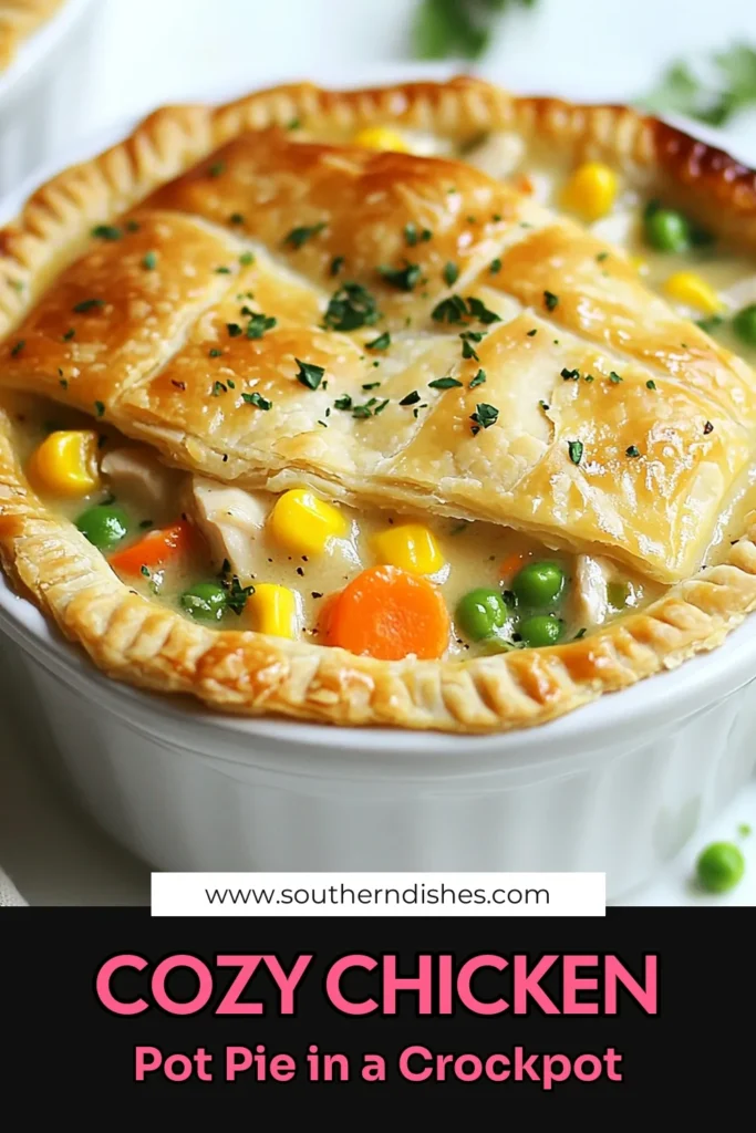 Warm up with this cozy slow cooker chicken pot pie, a delicious and easy chicken pot pie recipe perfect for any night. Packed with tender chicken and fresh vegetables, this homemade chicken pot pie is sure to delight your family. With minimal prep and the convenience of a slow cooker, you can enjoy a comforting meal all day. Try this chicken pot pie and savor every bite! Pin it now! #SlowCookerChickenPotPie #EasyChickenPotPie #ChickenPotPieWithVegetables #HomemadeChickenPotPie