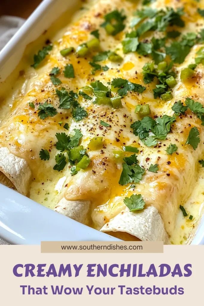 Indulge in these creamy chicken enchiladas with this easy white sauce enchiladas recipe! Perfect for busy weeknights, these baked chicken enchiladas are loaded with rich flavors and topped with a deliciously creamy mixture featuring sour cream and cheese. Whip up these sour cream chicken enchiladas today for a family favorite that everyone will love. Save and share this mouthwatering recipe! #CreamyChickenEnchiladas #EasyChickenEnchiladas #WhiteSauceEnchiladas #BakedChickenEnchiladas