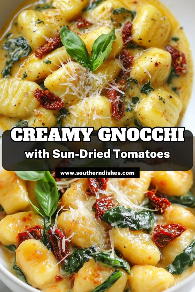Looking for a delightful meal that's both quick and easy? Try this creamy sun-dried tomato gnocchi recipe! Perfect for a cozy dinner, this dish features tender gnocchi tossed in a rich sun-dried tomato sauce with fresh spinach and Parmesan. It’s the ultimate easy vegetarian pasta that can be made in just 25 minutes. Save this quick creamy pasta recipe for your next weeknight dinner! #CreamyGnocchi #VegetarianPasta #EasyRecipes #PastaLovers