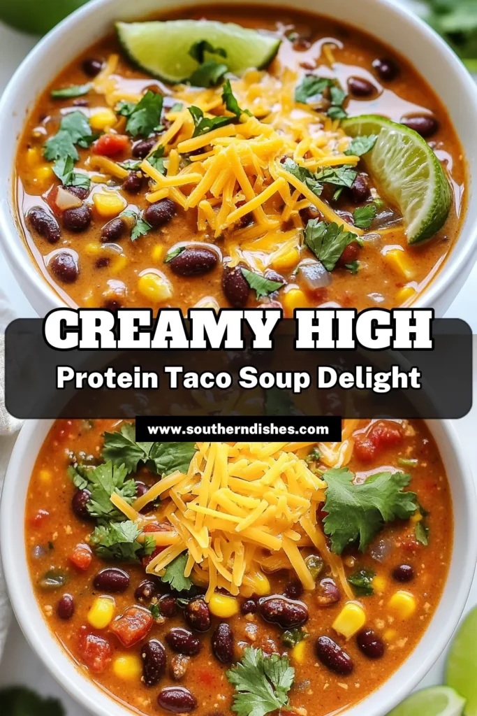 Discover the ultimate high protein taco soup with this creamy taco soup recipe! Packed with lean ground turkey and loaded with healthy ingredients, this low-carb taco soup is perfect for satisfying cravings while keeping it nutritious. Enjoy a delicious bowl in just 30 minutes! Perfect for meal prep or cozy dinners. Save this recipe and indulge in a hearty, flavorful dish today! #HighProteinTacoSoup #CreamyTacoSoup #HealthyTacoSoup #LeanGroundTurkeySoup