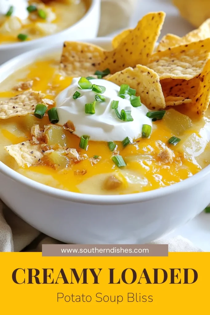Indulge in this creamy potato soup recipe that’s perfect for cozy nights! Our Loaded Baked Potato Soup combines tender potatoes, rich cream, and sharp cheddar for ultimate comfort food. This easy baked potato soup can be made vegetarian, and it’s ready in just 35 minutes! Top with crunchy tortilla chips or bacon bits for extra flavor. Pin this delicious recipe today and enjoy a bowl of warmth! #LoadedBakedPotatoSoup #ComfortFood #VegetarianSoup #EasyRecipes