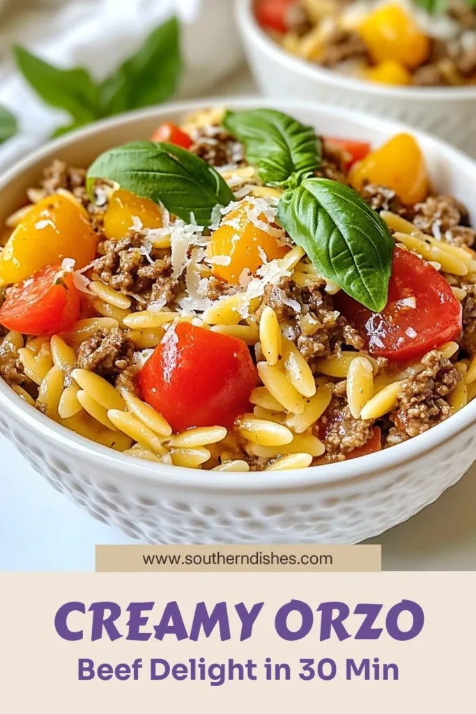 Indulge in this simple and delicious ground beef orzo recipe that combines creamy orzo pasta with beef for an easy ground beef dinner! This one-pot orzo meal is perfect for busy nights and brings an Italian ground beef pasta dish to your table in just 30 minutes. Ready to impress your family? Save this recipe for a cozy night in and enjoy every creamy bite! #GroundBeefOrzo #EasyDinner #OnePotMeal #ItalianPasta