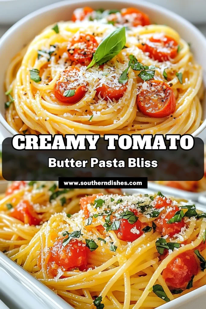 Discover the deliciousness of Tomato Butter Pasta, a creamy tomato sauce pasta that's perfect for your weeknight meals! This easy pasta recipe combines spaghetti with tomatoes and a buttery, garlicky sauce, making it an ideal quick dinner recipe for busy days. Ready in just 25 minutes, it's sure to impress! Save this recipe for a delightful twist on your favorite pasta dish. #TomatoButterPasta #EasyPastaRecipes #QuickDinnerRecipes #CreamyTomatoSaucePasta