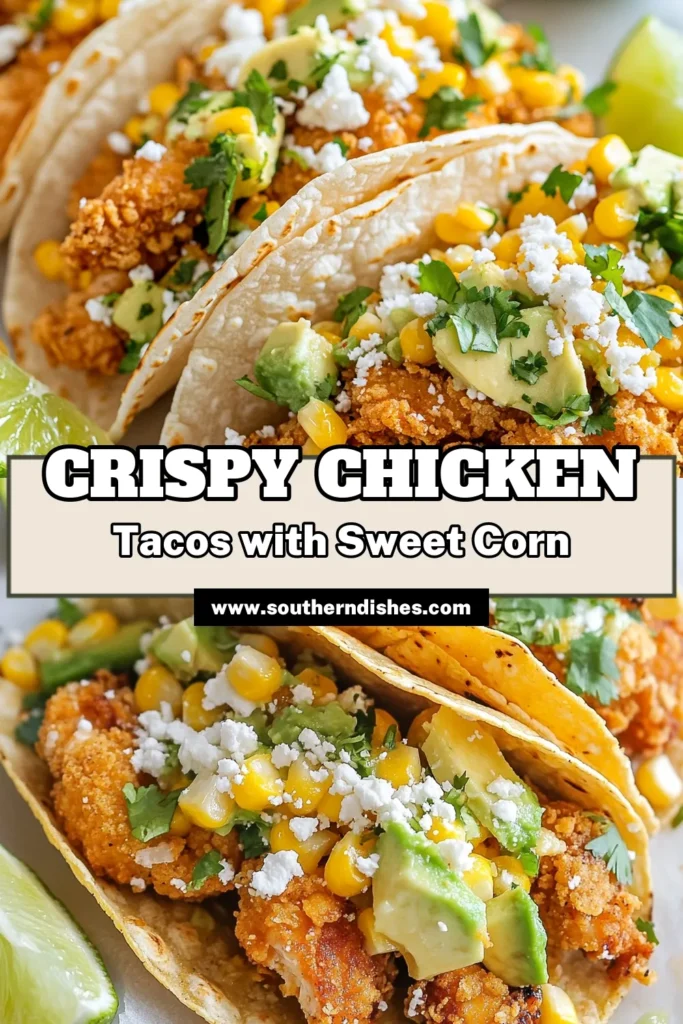 Discover the amazing Fried Chicken Street Corn Tacos that will surprise your taste buds! This easy taco recipe features crispy chicken thigh tacos topped with a delicious street corn mixture. Perfect for weeknight meals or gatherings, these Mexican street corn tacos are sure to impress. Try this mouthwatering street corn tacos recipe today and elevate your taco night! Don't forget to save for later! #FriedChickenTacos #EasyTacoRecipes #CrispyChicken #MexicanStreetCornTacos