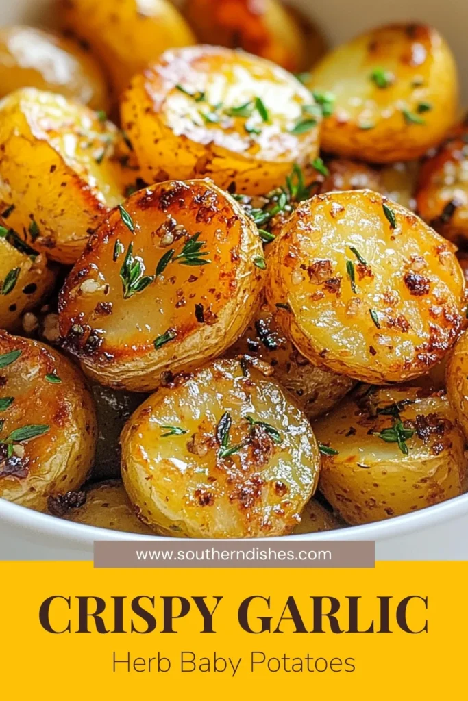 Elevate your dinner with this simple Garlic Herb Roasted Baby Potatoes recipe! These oven roasted baby potatoes are coated in garlic and fresh herbs, making them the perfect easy garlic potatoes side dish. With just 10 minutes of prep and rich flavors, you'll love how these herb roasted side dishes complement any meal. Try this delicious recipe today and watch them vanish from your table! Save for later! #GarlicHerbPotatoes #OvenRoastedBabyPotatoes #EasyGarlicPotatoes #BabyPotatoesRecipe