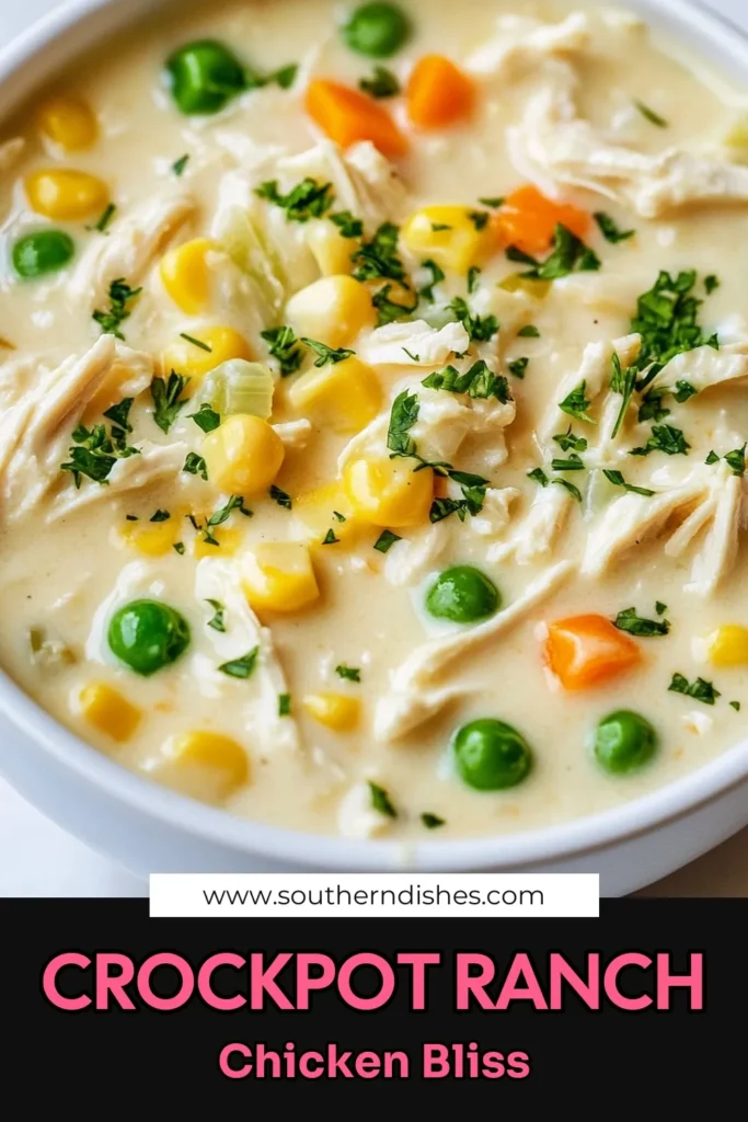 Discover the ultimate creamy crockpot chicken with this delicious ranch chicken recipe. This easy crockpot meal brings tender, flavorful chicken together with creamy cheese and colorful vegetables for a satisfying slow cooker chicken dinner. Perfect for busy nights, this dish is simple to prepare and bound to become a family favorite. Save this Creamy Crockpot Ranch Chicken recipe for your next weeknight dinner! #CrockpotRecipes #SlowCookerDinner #EasyMeals #RanchChicken