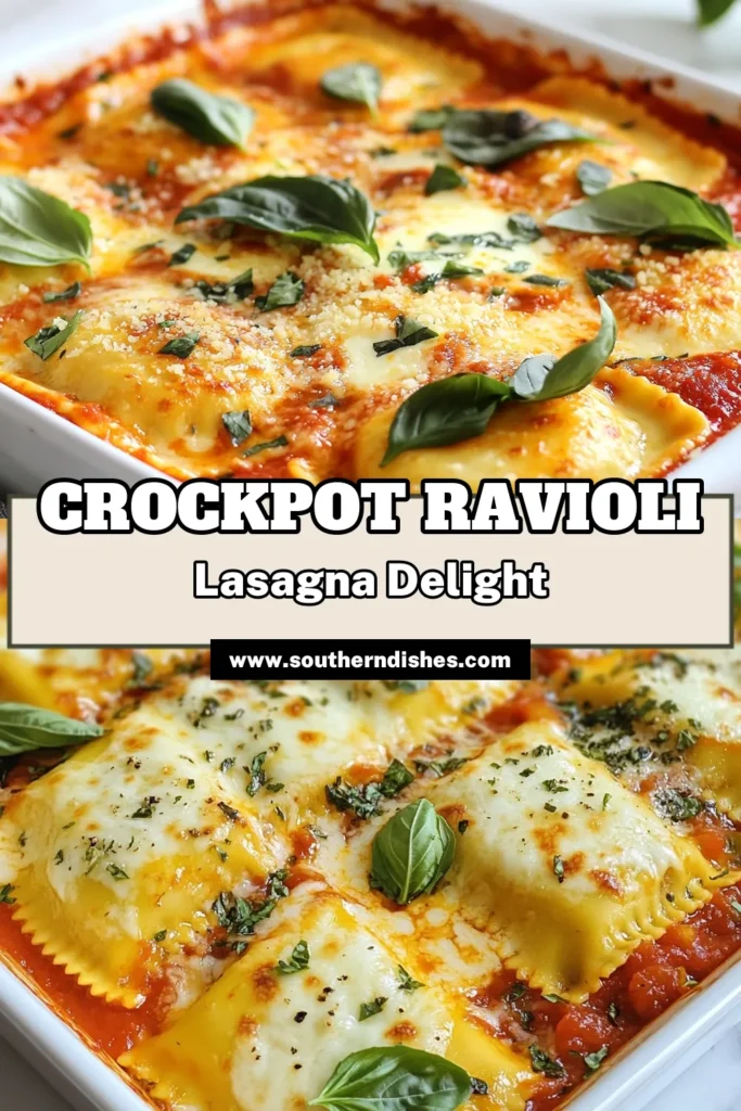 Dive into this delicious crockpot ravioli lasagna, a comforting dish that combines the flavors of cheese ravioli and rich marinara sauce! This easy ravioli lasagna recipe is perfect for busy nights, allowing you to enjoy a cheesy ravioli casserole without the fuss. Just layer, set, and let the slow cooker do its magic. Ideal for vegetarian crockpot recipes, this simple meal will have everyone coming back for seconds. Save this recipe for a delightful dinner! #CrockpotRavioliLasagna #EasyRavioliLasagna #SlowCookerLasagna #VegetarianCrockpotRecipes