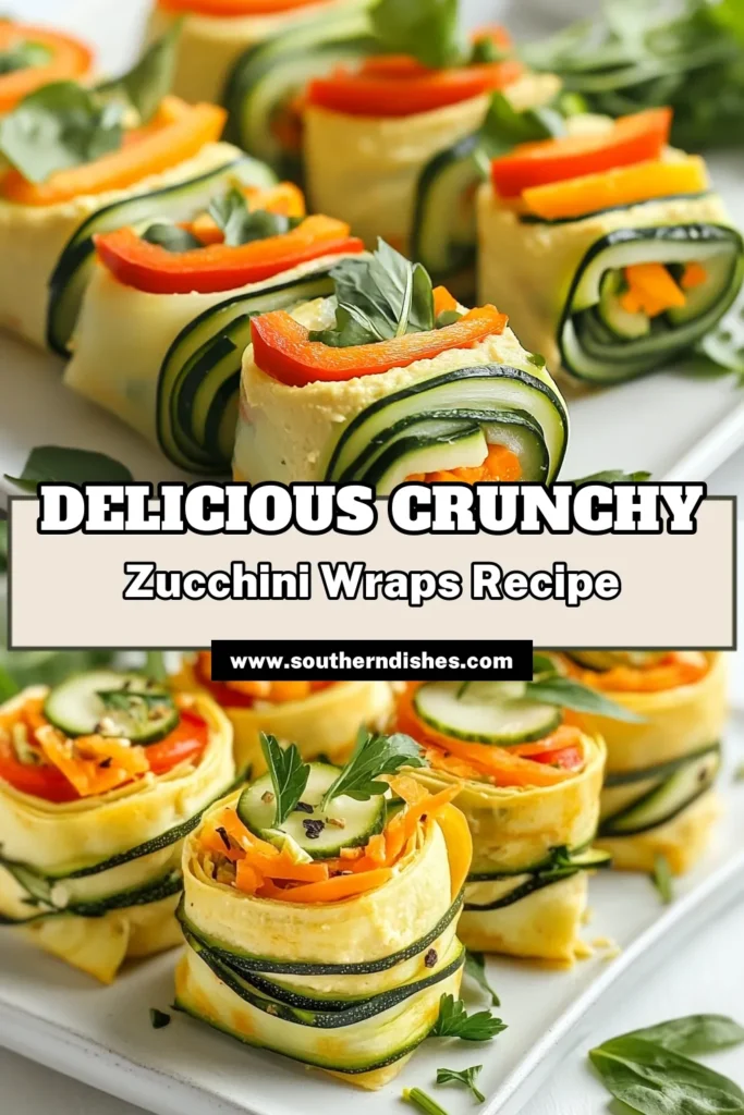 Discover the ultimate crunchy zucchini wraps, perfect for a healthy snack or a light meal! These low-carb wraps are filled with vibrant veggies and creamy hummus. Enjoy this delicious hummus zucchini recipe as a nutrient-packed option for your cravings. They're not just tasty, but also a fantastic way to enjoy healthy vegetable wraps. Get ready to make crunchy zucchini snacks that everyone will love! Try it now! #ZucchiniWraps #HealthySnacks #LowCarbWraps #VegetableRecipes
