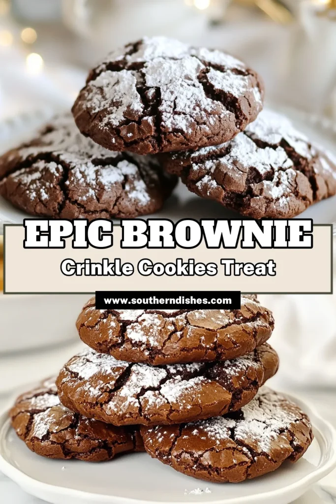 Satisfy your sweet tooth with these delicious Brownie Crinkle Cookies! This easy brownie cookie recipe combines rich chocolate flavors for irresistible homemade brownie cookies that are perfect for any occasion. With their signature crinkle tops, these chocolate crinkle cookies are a must-try. Follow this simple crinkle cookie recipe to bake your way to a delightful treat. Don’t forget to save and share! #BrownieCrinkleCookies #ChocolateCrinkleCookies #HomemadeBrownieCookies #EasyBrownieCookieRecipe