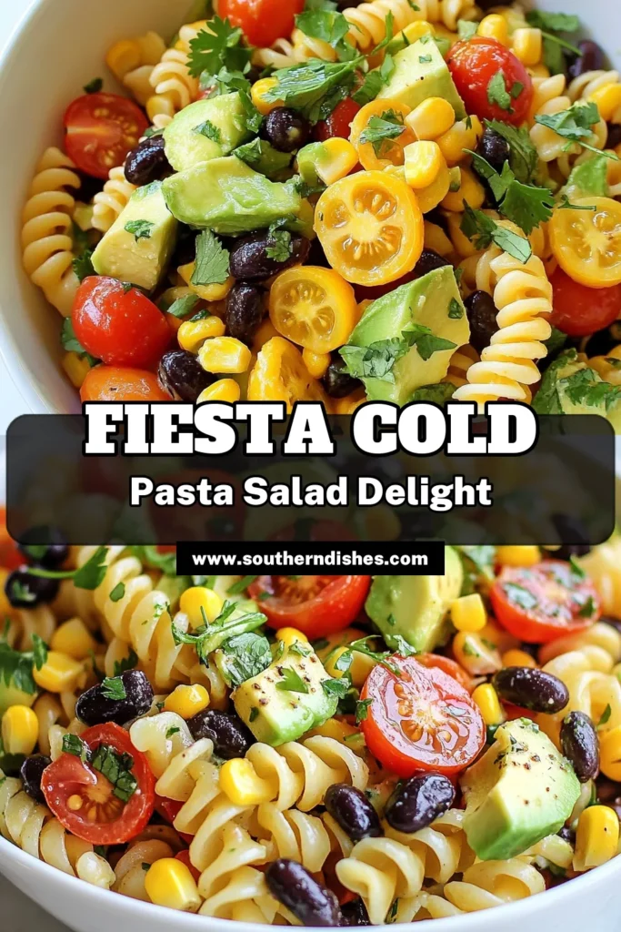 Discover the ultimate Fiesta Pasta Salad with this easy cold pasta salad recipe! Packed with fresh ingredients like cherry tomatoes, corn, black beans, and avocado, this Mexican pasta salad is perfect for summer gatherings or meal prep. Enjoy this vegetable pasta salad that's not just delicious but also nutritious. Ready in just 45 minutes, it’s an ideal easy pasta salad with beans to impress your guests. Save this recipe for your next potluck! #MexicanPastaSalad #ColdPastaSalad #PastaSalad #EasyRecipe