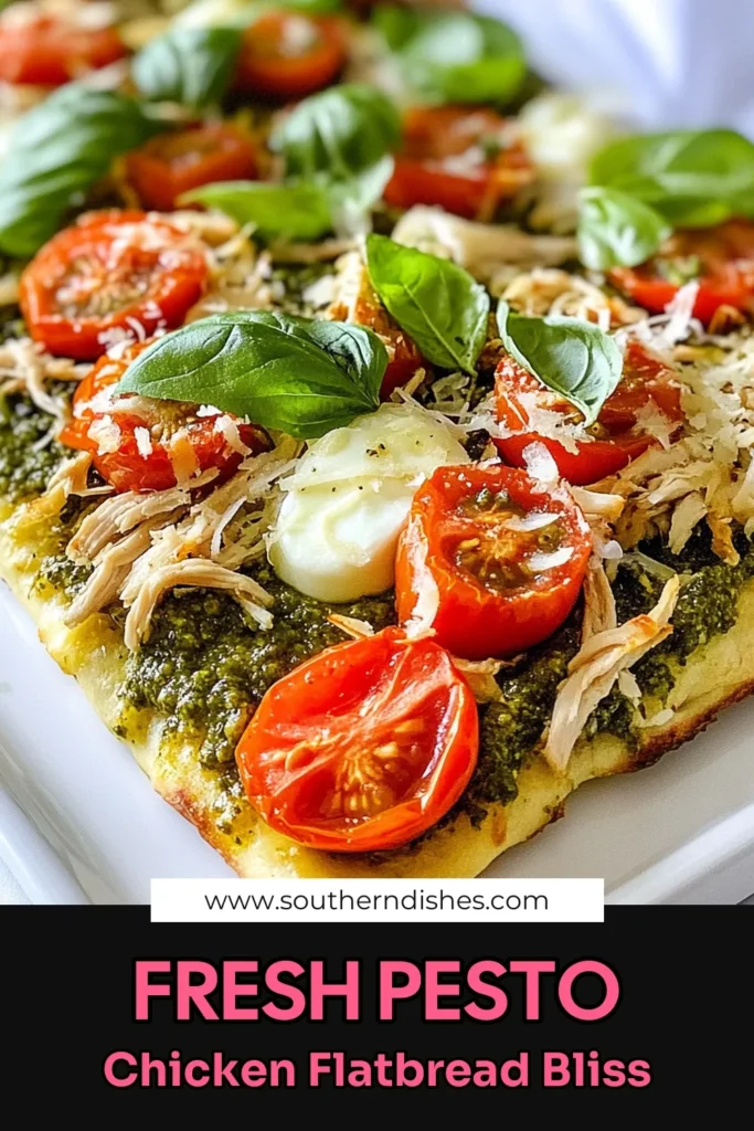 Discover the deliciousness of Pesto Chicken Flatbread, a perfect choice for an easy chicken dinner! This Healthy Flatbread Recipe combines juicy shredded chicken, fresh mozzarella, and vibrant pesto for a homemade delight. Quick and simple to make, this Homemade Pesto Flatbread is sure to impress. Try it tonight and enjoy a flavorful dinner that's both satisfying and nutritious. Save this recipe for your next meal! #PestoChickenFlatbread #HealthyFlatbreadRecipes #EasyChickenDinner #HomemadePestoFlatbread