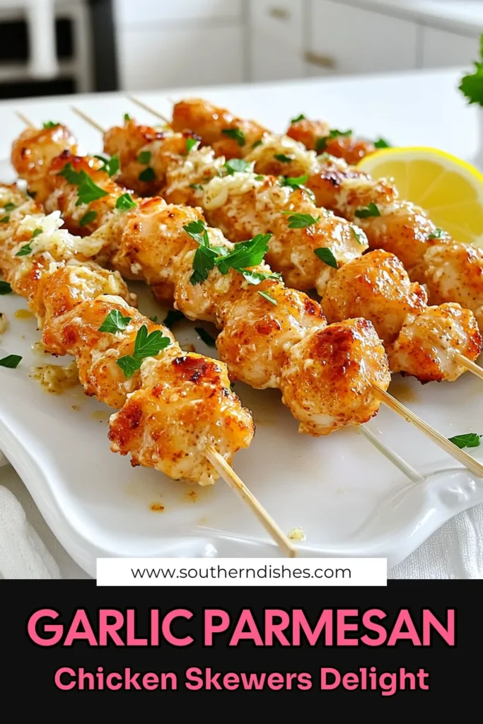 Savor the mouthwatering flavors of Garlic Parmesan Chicken Skewers with this easy and delicious recipe! Perfectly marinated and grilled, these skewers are a fantastic option for your next barbecue or dinner party. Enjoy juicy, flavorful chicken coated in garlic and Parmesan cheese, ready to impress your guests. Click through for the full recipe and tips to make your meal unforgettable! #GarlicParmesanChicken #ChickenSkewers #GrillingRecipes #YummyFood