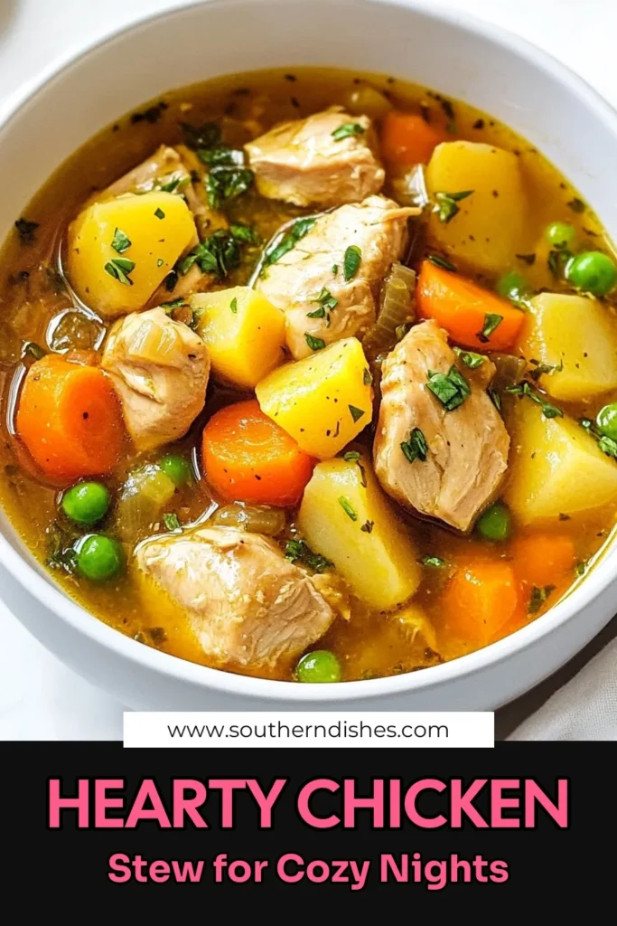 Warm up your autumn evenings with this cozy chicken stew recipe! Our Slow Cooker Chicken Stew is the ultimate fall comfort food recipe, featuring tender chicken, hearty vegetables, and aromatic herbs. This hearty chicken and vegetable stew is perfect for family dinners. Enjoy the rich flavors and ease of prep with a slow cooker. Don’t miss out—save this autumn chicken stew recipe for your next meal! #FallRecipes #ComfortFood #SlowCookerMeals #ChickenStew