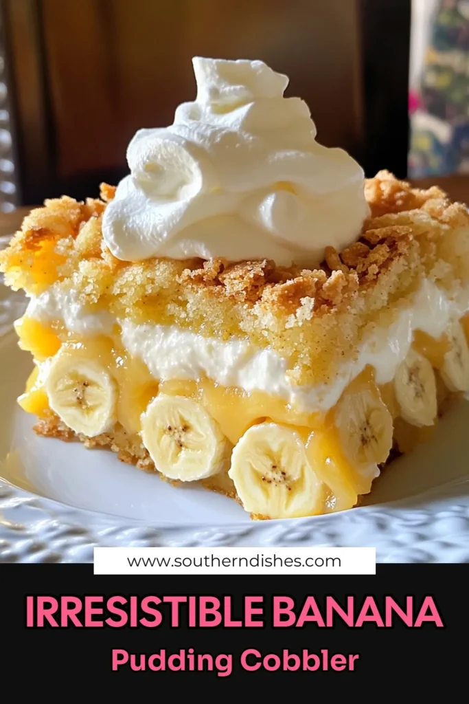 Indulge in this delightful Banana Pudding Cobbler, a perfect blend of flavors that's an easy banana dessert everyone will love! With a simple instant vanilla pudding recipe and layers of banana cobbler with vanilla wafers, this homemade banana pudding recipe is a must-try. Perfect for gatherings or a cozy night in, it’s sure to impress. Save this recipe now and treat your taste buds! #BananaPuddingCobbler #EasyDesserts #HomemadePudding #BananaDessert