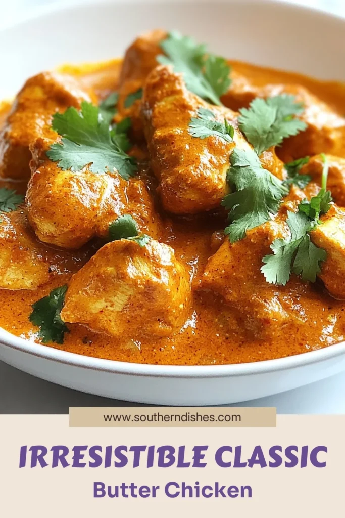 Discover the ultimate Butter chicken recipe with this classic Indian butter chicken that’s rich, creamy, and oh-so-easy to make! This easy butter chicken features a flavorful butter chicken marinade that will elevate your weeknight dinners. Perfectly paired with rice or naan, this dish is a crowd-pleaser! Try this delicious creamy butter chicken today and impress your family! Save and share the recipe! #ButterChicken #IndianCuisine #EasyRecipes #ComfortFood