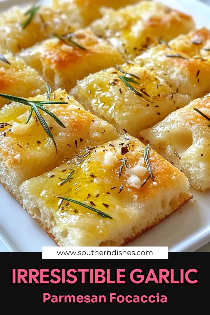 Savor the flavors of homemade Garlic Parmesan Focaccia with this easy focaccia recipe! Perfectly baked garlic bread, featuring aromatic rosemary and a cheesy twist, will elevate your meals. Ideal for dipping or as a side dish, this homemade focaccia bread is simple to make at home. Don't miss out on the joy of baking! Save this recipe for your next baking adventure. #GarlicParmesanFocaccia #HomemadeFocacciaBread #GarlicBreadRecipe #RosemaryFocacciaBread