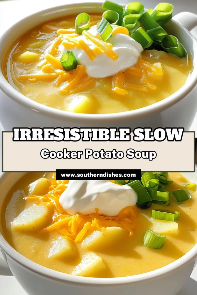 Warm up your days with this irresistible Slow Cooker Loaded Potato Soup recipe! Made with hearty russet potatoes, savory spices, creamy cheese, and crispy bacon, it’s the ultimate comfort food for chilly evenings. Perfect for meal prep, just set your slow cooker and enjoy a delicious bowl of goodness after a long day. Click through for the full recipe and start cooking today! #SlowCookerRecipes #PotatoSoup #ComfortFood #EasyRecipes