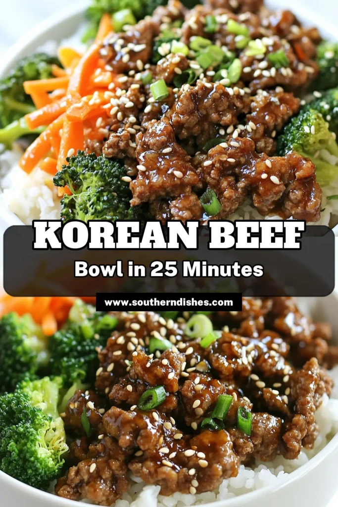 Discover the deliciousness of this Korean beef bowl recipe that’s perfect for a quick Asian dinner! This ground beef bowl combines savory flavors with fresh veggies like broccoli and carrots for a wholesome meal. In just 25 minutes, you can create an easy Korean dinner that will impress your family. Don’t forget to save this beef and broccoli bowl recipe for your weeknight meal planning! #KoreanBeefBowl #EasyDinner #QuickRecipes #GroundBeefRecipes