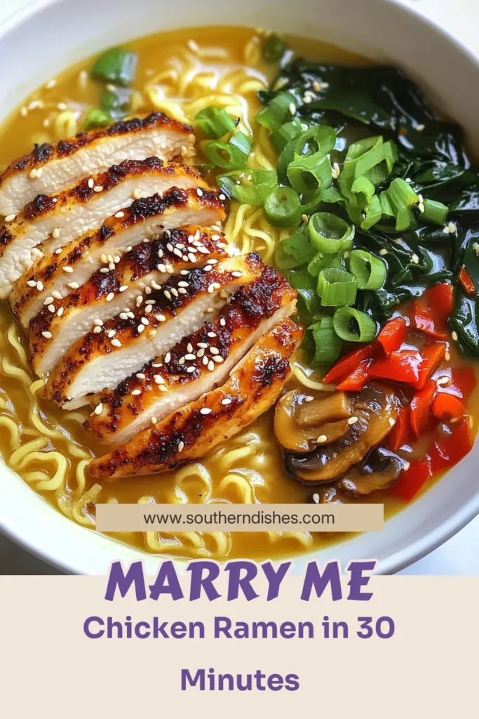 Discover the ultimate comfort food with this easy Marry Me Chicken Ramen recipe! Packed with tender chicken and shiitake mushrooms, this quick chicken dinner recipe is perfect for any weeknight. With simple ingredients like baby spinach and bell peppers, you'll have a delicious bowl of chicken ramen in just 30 minutes. Save this cozy ramen dish for your next dinner and impress everyone at the table! #MarryMeChickenRamen #EasyRamenRecipe #ComfortFoodRamen #QuickChickenDinnerRecipe