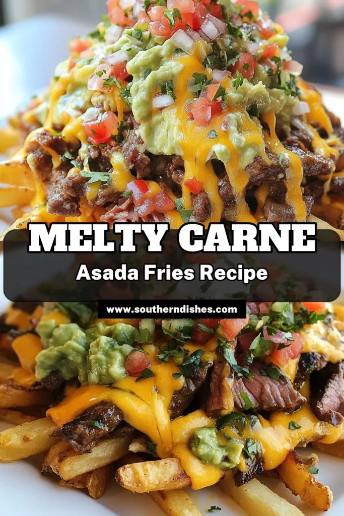 Discover the ultimate carne asada fries recipe that will elevate your snack game! Learn how to make carne asada fries with juicy flank steak, crispy loaded fries, and toppings like sour cream, guacamole, and pico de gallo. This easy carne asada fries dish is perfect for any gathering. Get ready to impress your guests with these flavorful Mexican steak fries! Save this recipe for your next meal! #CarneAsadaFries #LoadedFries #MexicanSteakFries #EasyRecipes