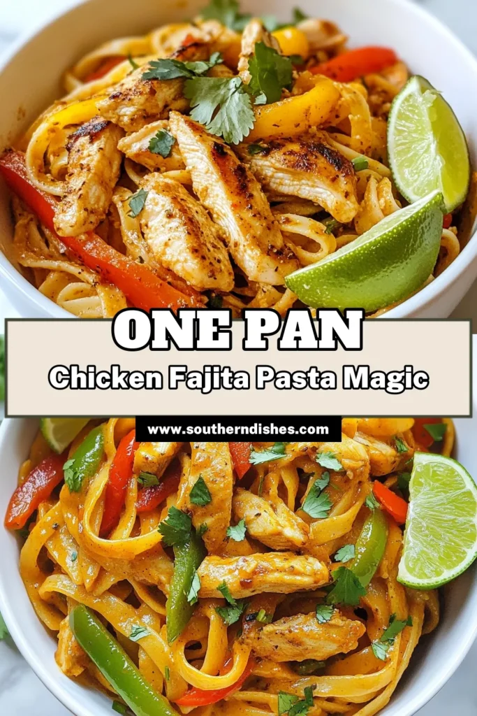Indulge in this delicious Chicken Fajita Pasta that's perfect for busy weeknights! This creamy, one-pot Chicken Pasta recipe combines tender chicken, colorful peppers, and a zesty sauce for a quick fajita pasta dish that everyone will love. With just 30 minutes of prep and cooking time, you can enjoy flavorful creamy chicken fajitas in no time. Save this recipe for an easy family dinner tonight! #ChickenFajitaPasta #OnePotChickenPasta #QuickFajitaPasta #ChickenPastaRecipe