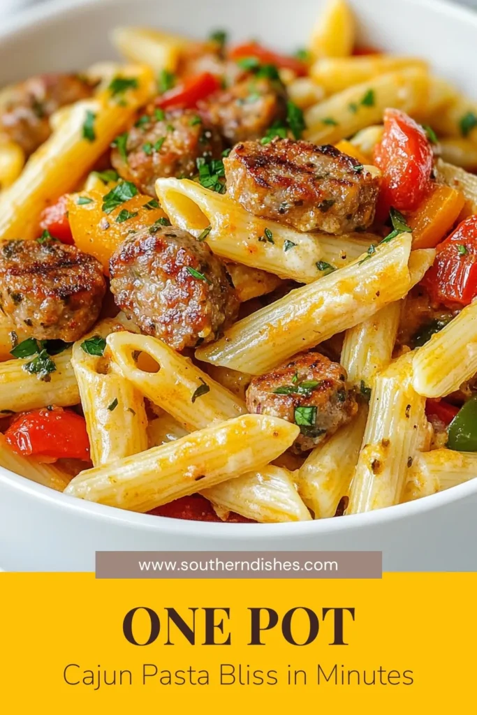 Looking for an easy dinner recipe? Try this One-Pot Cajun Sausage Pasta! This creamy penne pasta dish is packed with flavor and comes together in just 30 minutes. With smoked sausage, Cajun seasoning, and a touch of cream, it’s a perfect choice for busy weeknights. Enjoy the simplicity of one-pot meals without sacrificing taste. Pin this Cajun sausage recipe for your next family dinner! #OnePotCajunPasta #EasyDinnerRecipes #CajunSausageRecipe #OnePotMeals