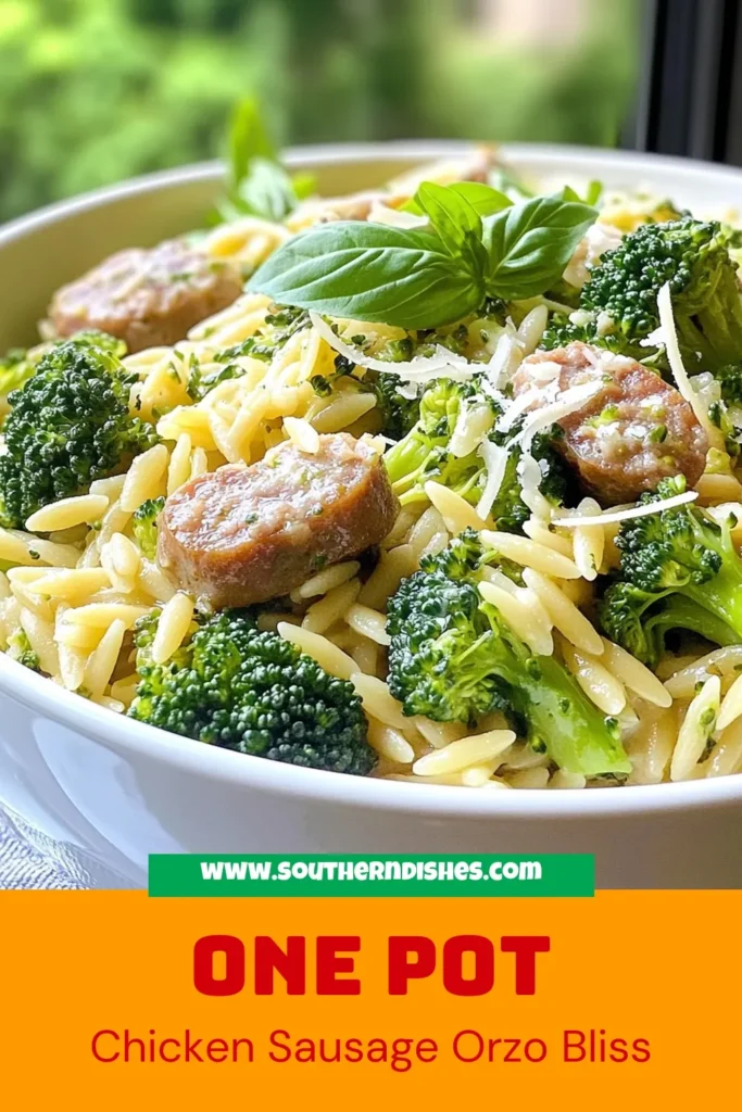 Looking for a healthy chicken sausage dish? Try this Chicken Sausage Broccoli Orzo recipe! It's an easy weeknight dinner that combines delicious chicken sausage, vibrant broccoli florets, and orzo pasta, all cooked in one pot. Perfect for busy nights, this wholesome meal is ready in just 30 minutes. Don't forget to save and share for your next culinary adventure! #ChickenSausageRecipe #BroccoliOrzoPasta #OnePotOrzoRecipes #EasyWeeknightDinner