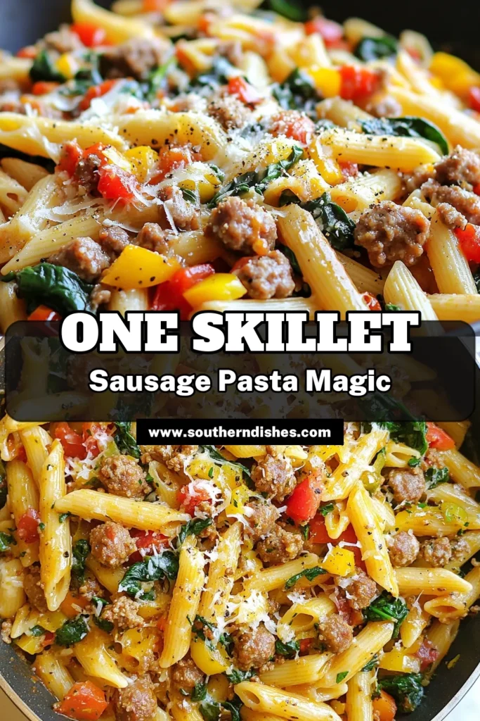 Looking for a delicious and quick weeknight dinner? Try this zesty sausage pasta! This one-skillet pasta recipe features penne pasta with sausage, sautéed veggies, and a flavorful blend of spices all in one easy dish. Perfect for busy nights, this easy Italian sausage dish will delight your family and become a dinner staple. Don't miss out—save this tasty recipe for your next meal! #SausagePasta #OneSkilletRecipe #QuickDinners #ItalianDish