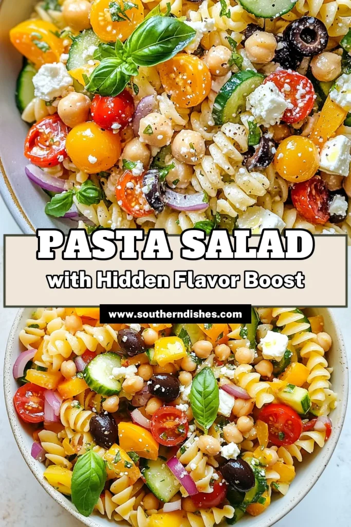 Discover the delicious Secret Ingredient Pasta Salad that’s not just a regular pasta salad recipe! This healthy pasta salad combines the flavors of Mediterranean cuisine with a unique twist thanks to tahini. Perfect for picnics or meal prep, it features vibrant veggies, creamy feta, and chickpeas for added nutrition. Save this recipe and bring a taste of the Mediterranean to your table! #PastaSaladRecipe #HealthyPastaSalad #SecretIngredientPastaSalad #TahiniPastaSalad