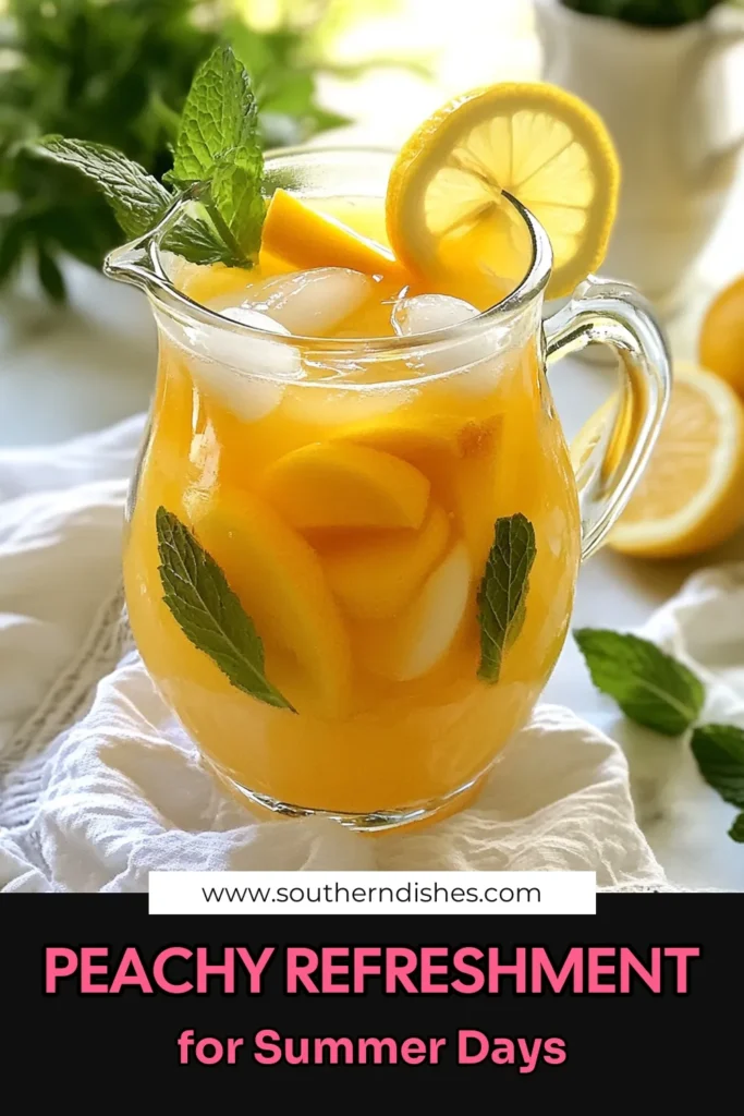 Dive into summer with this delicious Beach Peach Lemonade recipe! Perfect for hot days, this refreshing peach lemonade combines ripe peaches, zesty lemons, and fresh mint for a delightful sip. Ideal as a flavorful summer drink or a peach cocktail non-alcoholic option, it's a must-try for gatherings. Whip up homemade lemonade with mint today and enjoy the taste of summer! Save it for your next cookout! #SummerDrinks #PeachLemonade #NonAlcoholicCocktails #RefreshingDrinks