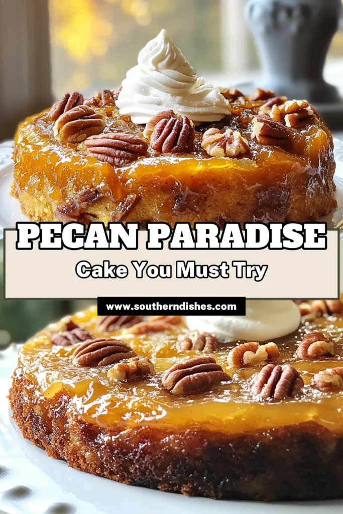 Indulge in the deliciousness of Pecan Paradise Cake, a mouthwatering twist on the classic Upside Down Cake Recipe. This Brown Sugar Pecan Dessert is a must-try for anyone craving a Moist Pecan Cake that's easy to make at home. With layers of sweet brown sugar and crunchy pecans, this Homemade Upside Down Cake will impress your family and friends. Perfect for any occasion, save this recipe now and bring joy to your table! #PecanCake #DessertInspo #Baking #CakeRecipe