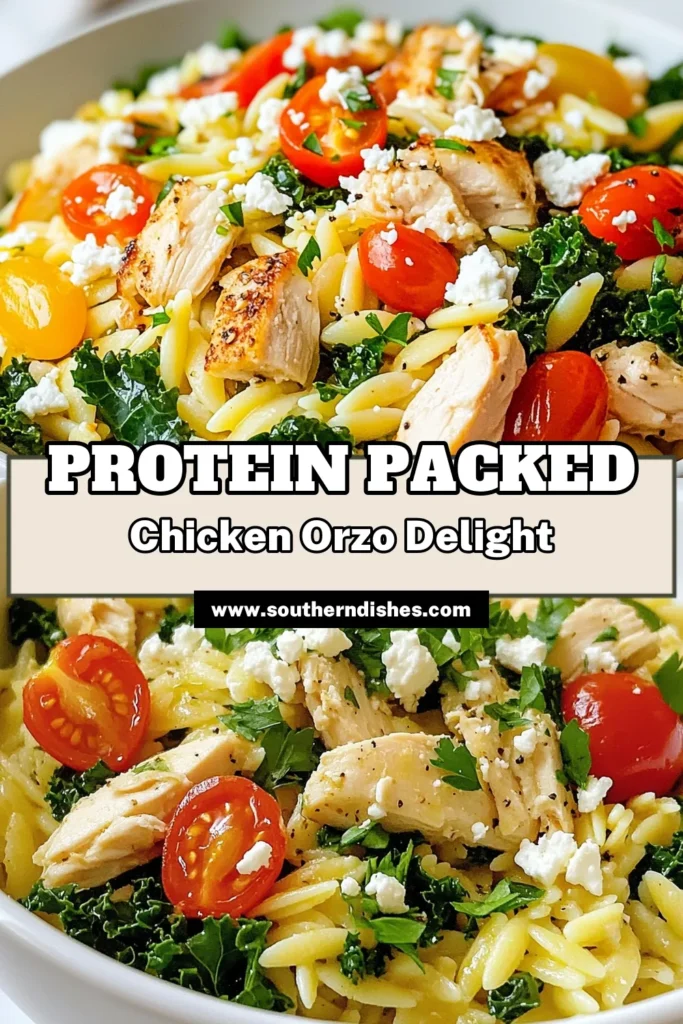 Discover the deliciousness of high protein chicken orzo, a perfect addition to your collection of healthy pasta recipes. This chicken orzo skillet comes together in just 25 minutes, making it an ideal option for quick weeknight dinners. Packed with protein, tender chicken, vibrant veggies, and flavorful seasonings, it's a protein-packed meal everyone will love. Try this recipe today and satisfy your cravings! #HealthyEating #PastaRecipes #WeeknightDinner #ProteinPackedMeals