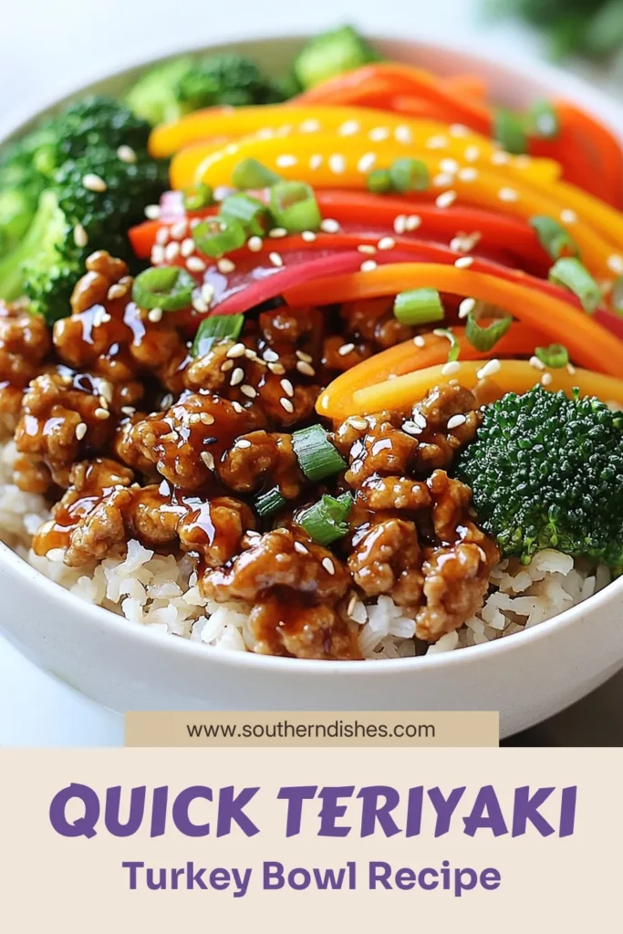 Discover the deliciousness of a teriyaki ground turkey bowl! This healthy turkey recipe combines lean ground turkey with vibrant veggies and a homemade teriyaki sauce, served over quinoa or brown rice. Perfect for Asian-inspired dinners and quick weeknight meals, you'll love how easy and nutritious it is. Try it today for a flavor-packed, guilt-free dinner. Save this recipe now! #HealthyRecipes #QuickMeal #AsianInspired #GroundTurkey