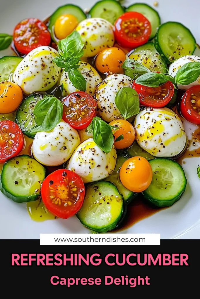 Discover the perfect summer dish with this refreshing cucumber caprese salad! Combining crisp cucumbers, juicy cherry tomatoes, and creamy fresh mozzarella, this easy cucumber recipe is a must-try. Ideal for healthy meals and gatherings, this summer salad recipe is not only delicious but also quick to prepare. Enjoy bright flavors and vibrant colors in every bite. Get the recipe and elevate your healthy cucumber dishes today! #CucumberCapreseSalad #SummerSaladRecipes #HealthyEating #EasyRecipes