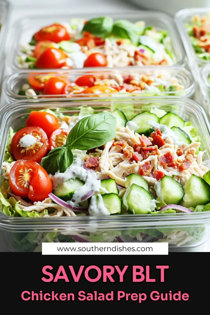 Looking for a delicious and healthy option for your meal prep? Try this BLT Chicken Salad Meal Prep that combines tender chicken, crispy turkey bacon, and fresh veggies, all tossed in a creamy dressing! Perfect for lunch or dinner, this easy recipe will keep you satisfied throughout the week. Click through to discover the full recipe and tips! #BLTChickenSalad #MealPrep #HealthyEating #EasyRecipes