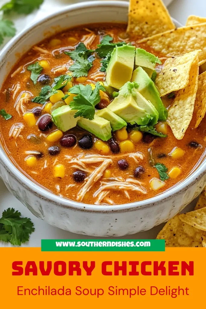Discover the ultimate creamy chicken enchilada soup recipe that's both easy and delicious! This flavorful enchilada soup combines tender chicken, black beans, and sweet corn in a rich broth, making it a comforting weeknight dinner. Perfect as a chicken tortilla soup alternative, this homemade enchilada soup is sure to satisfy. Ready in just 40 minutes, it’s a must-try! Save this easy chicken soup recipe for your next meal! #ChickenEnchiladaSoup #EasySoupRecipe #FlavorsOfMexico #HomemadeSoups
