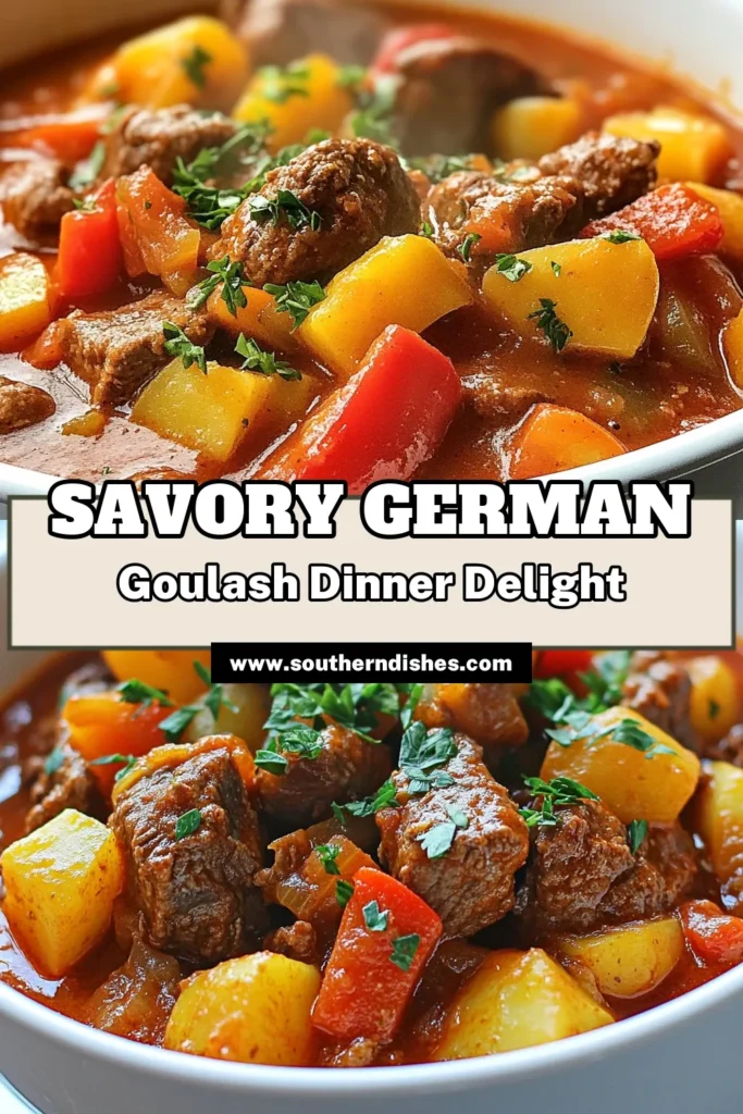 Discover the ultimate German goulash recipe that brings the warmth of traditional German cuisine right to your table. This hearty beef goulash is perfect for an easy goulash dinner that will leave everyone satisfied. Packed with tender beef, flavorful spices, and wholesome ingredients, it's a comfort food recipe you'll cherish. Try this delightful dish today and warm up your dinner routine! Save for later! #GermanGoulash #ComfortFood #EasyDinner #HeartyMeals