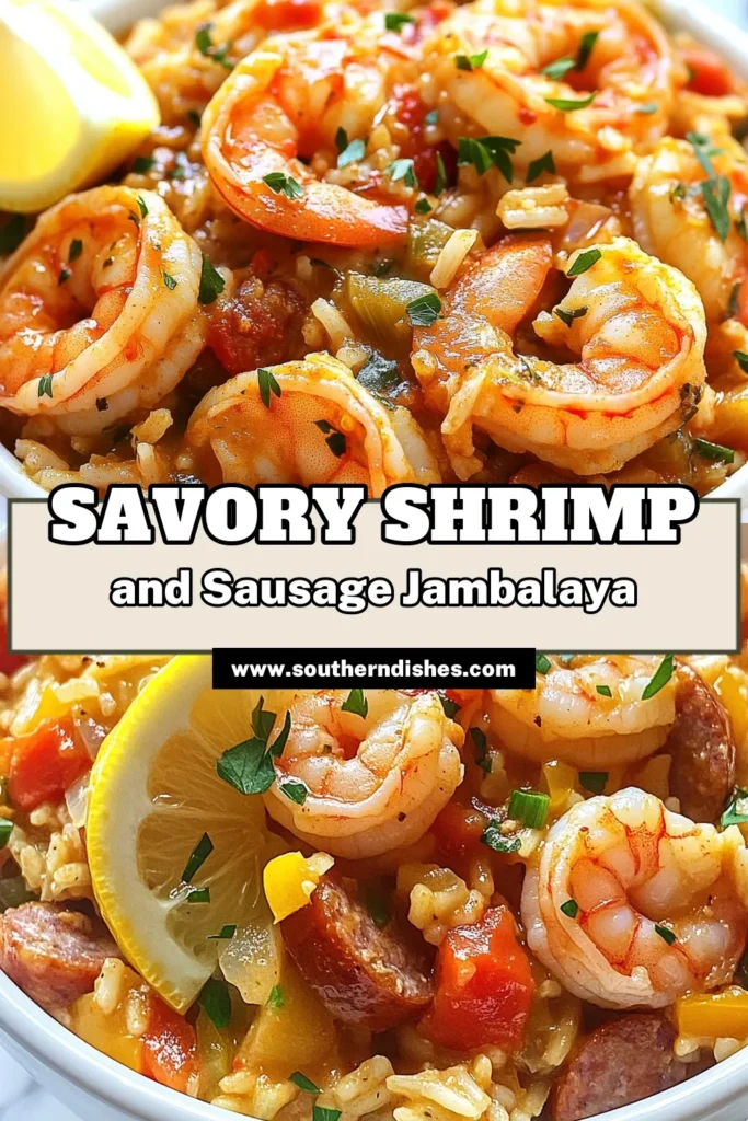 Try this easy jambalaya for dinner with our flavorful shrimp sausage jambalaya recipe! This one pot jambalaya dish combines shrimp and smoked sausage for a hearty meal that’s quick to make and packed with Cajun flavors. Enjoy the perfect balance of spices in just 45 minutes. Save this delicious Cajun shrimp and sausage recipe to impress family and friends tonight! #ShrimpJambalayaRecipe #CajunCooking #OnePotMeals #DinnerIdeas