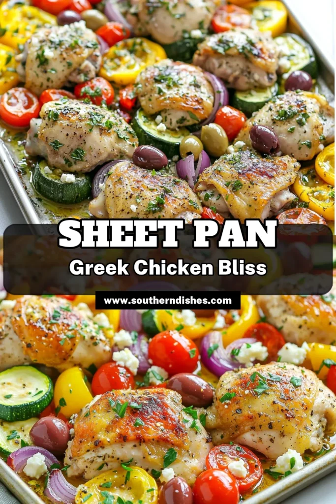 Enjoy a delicious Mediterranean chicken recipe with this Greek Sheet Pan Chicken that makes dinner a breeze! This easy chicken recipe features juicy Greek chicken thighs, vibrant vegetables, and bold flavors—all cooked on one pan for a perfect sheet pan chicken dinner. Ideal for busy evenings, this one pan Mediterranean meal is sure to impress. Click to save this recipe for a quick, flavorful weeknight dinner! #MediterraneanChicken #SheetPanDinner #EasyChickenRecipes #OnePanMeal