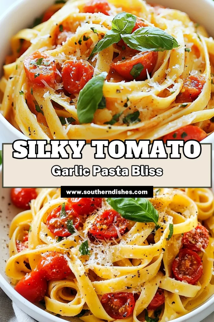 Looking for an easy and flavorful Tomato garlic pasta recipe? This Silky Tomato Garlic Pasta is perfect for a quick, vegetarian meal. With fresh tomatoes, garlic spaghetti, and a touch of balsamic vinegar, it's a dish that's sure to impress! Enjoy this delightful silky spaghetti recipe in just 25 minutes. Try it tonight and elevate your pasta game! Save this easy pasta with fresh tomatoes for later. #VegetarianPasta #TomatoGarlicPasta #EasyPasta #SpaghettiRecipes