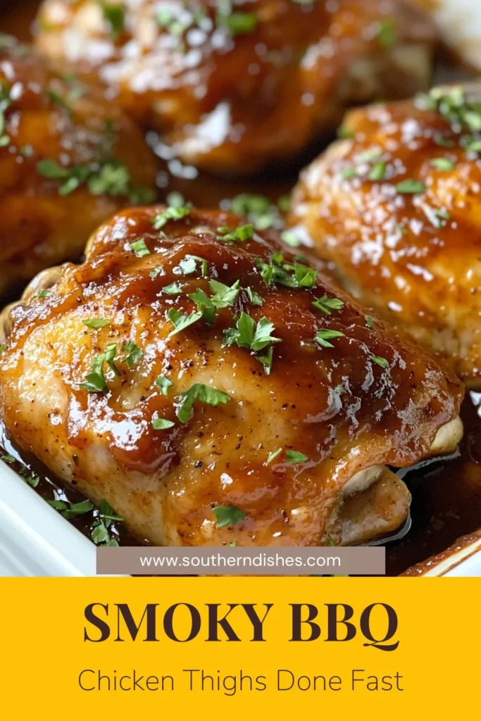 Discover the deliciousness of low carb BBQ chicken thighs with this easy, healthy chicken thigh recipe! Infused with smoky flavors and coated in a tasty sugar-free BBQ sauce, these oven-baked BBQ chicken thighs are perfect for a guilt-free meal. Enjoy juicy, tender chicken with a crispy skin that will leave you wanting more. Try this smoky chicken thighs recipe today and impress your family! Save for later! #LowCarbRecipes #BBQChicken #HealthyEating #SugarFree