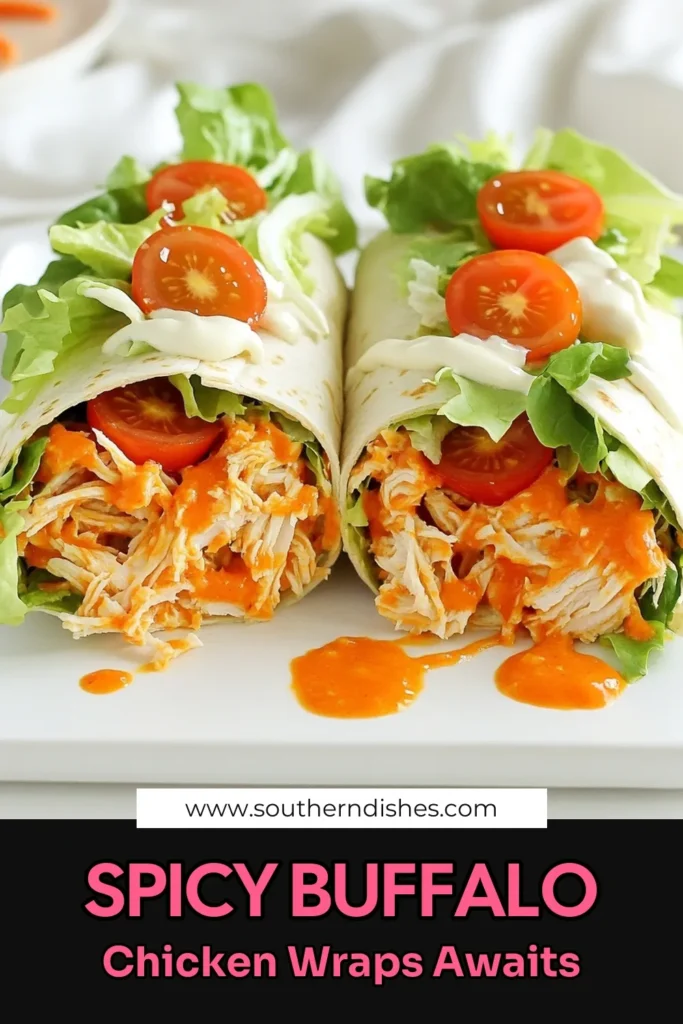 Spice up your mealtime with these Fiery Buffalo Chicken Wraps! Perfect for a quick lunch or dinner, these wraps combine tender chicken, zesty Buffalo sauce, and fresh veggies for a flavor explosion. Easy to make in just 25 minutes, they’ll become a family favorite in no time. Click through for the full recipe and step-by-step instructions to create this delicious dish at home! #BuffaloChickenWraps #EasyRecipes #DinnerInspiration #MealPrep