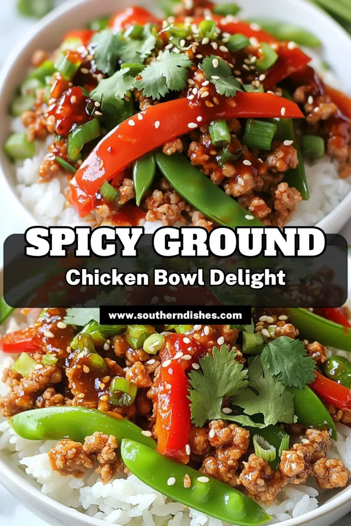 Spice up your dinner with this Firecracker Ground Chicken Bowl! This quick Asian dinner features a flavorful ground chicken stir-fry packed with veggies and a kick of Sriracha. Perfect for busy nights, this healthy chicken recipe comes together in just 25 minutes. Try this firecracker ground chicken recipe and impress your taste buds! Save this recipe for your meal planning and enjoy a delicious spicy chicken bowl! #GroundChickenRecipe #HealthyDinner #QuickRecipes #AsianFlavors