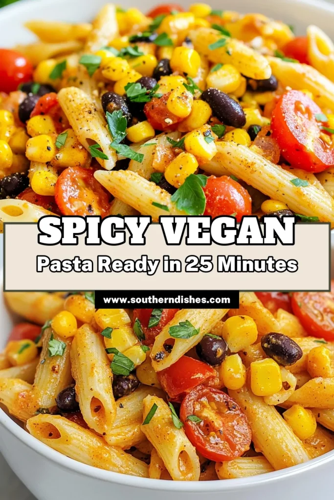 Discover a delicious Spicy Vegan Pasta with this easy Cajun pasta recipe! This healthy vegan dinner combines penne pasta with sautéed veggies, black beans, and corn in a creamy coconut base for a one-pot vegan meal that packs flavor. Perfect for busy nights, it's a quick dish that delights everyone. Try this vegan creamy pasta tonight and taste the spice! Save this recipe for your next dinner. #VeganPasta #HealthyDinner #CajunCuisine #OnePotMeals
