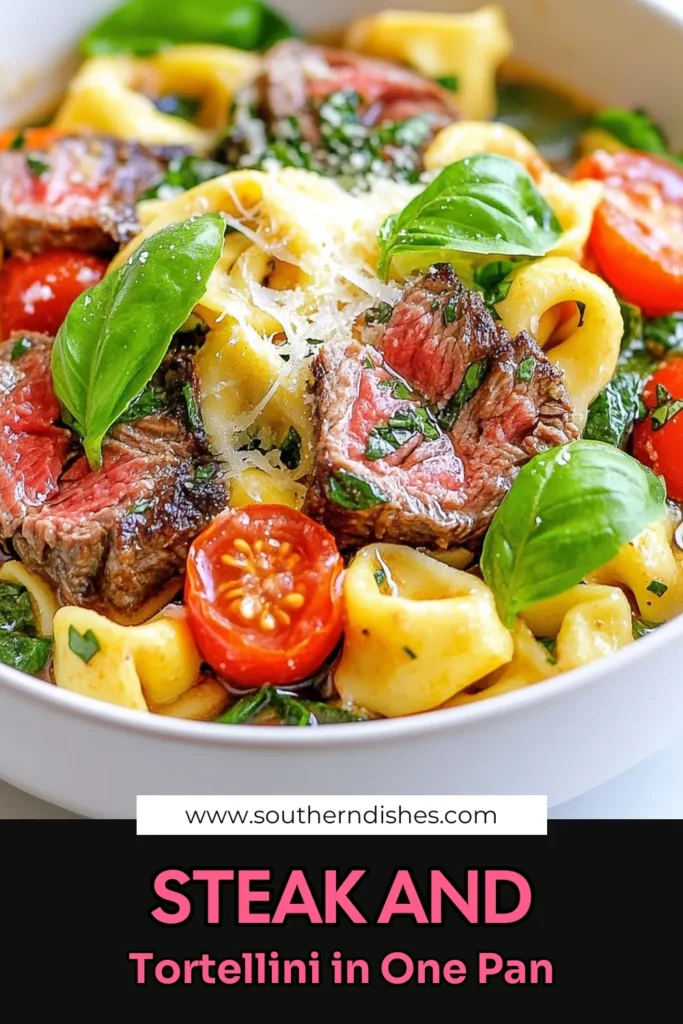 Looking for a delicious and quick dinner option? Try this Steak Tortellini Skillet! This easy skillet meal brings together tender flank steak and cheese tortellini for a one-pan pasta dish that’s packed with flavor. Perfect for busy weeknights, this flank steak dinner is ready in just 25 minutes. Save this cheese tortellini recipe for your next meal! #SteakTortelliniSkillet #EasySkilletMeals #OnePanPastaDish #FlankSteakDinner