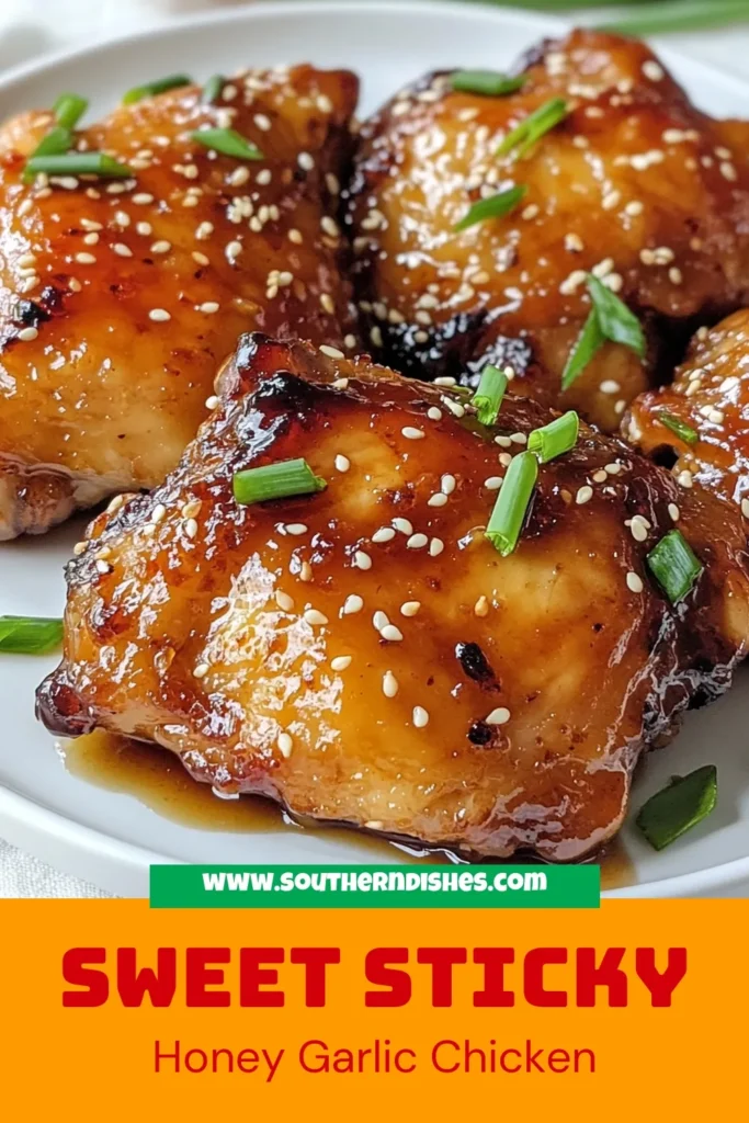 Discover this delicious Honey Garlic Chicken recipe that showcases easy chicken thighs in a mouthwatering honey garlic marinade! Perfect for a quick dinner, these baked chicken thighs are packed with flavor and come together in less than an hour. Impress your family and friends with this simple yet satisfying meal. Save this recipe for a weeknight favorite and enjoy the perfect balance of sweet and savory! #HoneyGarlicChicken #EasyChickenThighs #QuickDinnerRecipe #BakedChickenThighs