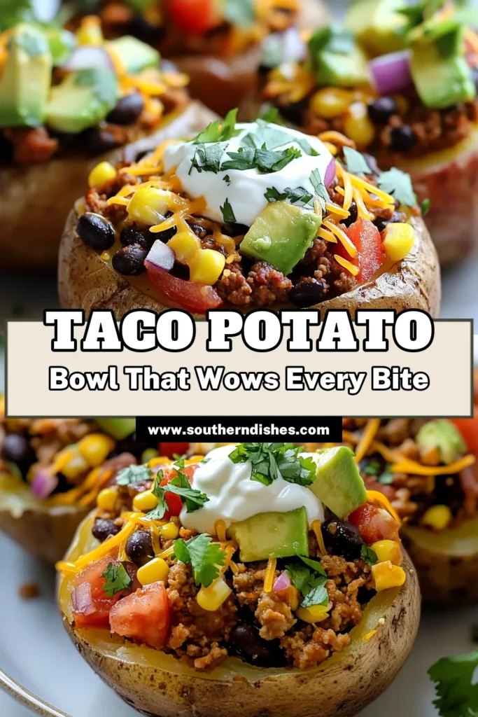 Indulge in this delicious Southwest Taco Loaded Potato Bowl, a perfect twist on a loaded baked potato recipe! Packed with seasoned ground turkey, black beans, and fresh toppings, these taco loaded potatoes are not only tasty but also easy to make. Explore easy Mexican potato recipes that bring vibrant flavors to your dinner table. Save this favorite for your next meal! #SouthwestPotatoBowl #LoadedBakedPotatoRecipe #TacoLoadedPotatoes #GroundTurkeyTacoBowl