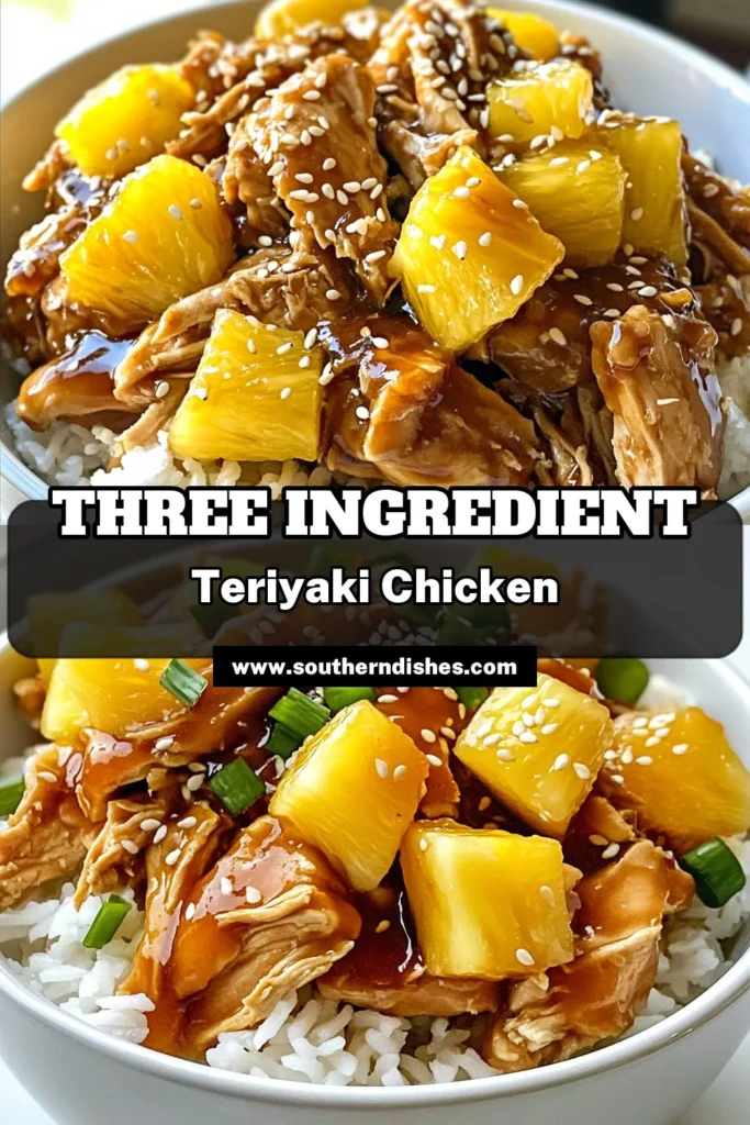 Discover the ultimate in easy chicken recipes with this delicious Three Ingredient Crockpot Teriyaki Chicken! Made with tender chicken thighs, savory teriyaki sauce, and sweet pineapple chunks, this slow cooker chicken dish is perfect for busy weeknights. In just 10 minutes of prep, you’ll have a mouthwatering meal ready to enjoy. Save this recipe to your collection and impress your family tonight! #CrockpotTeriyakiChicken #ThreeIngredientRecipes #SlowCookerChicken #EasyChickenRecipes