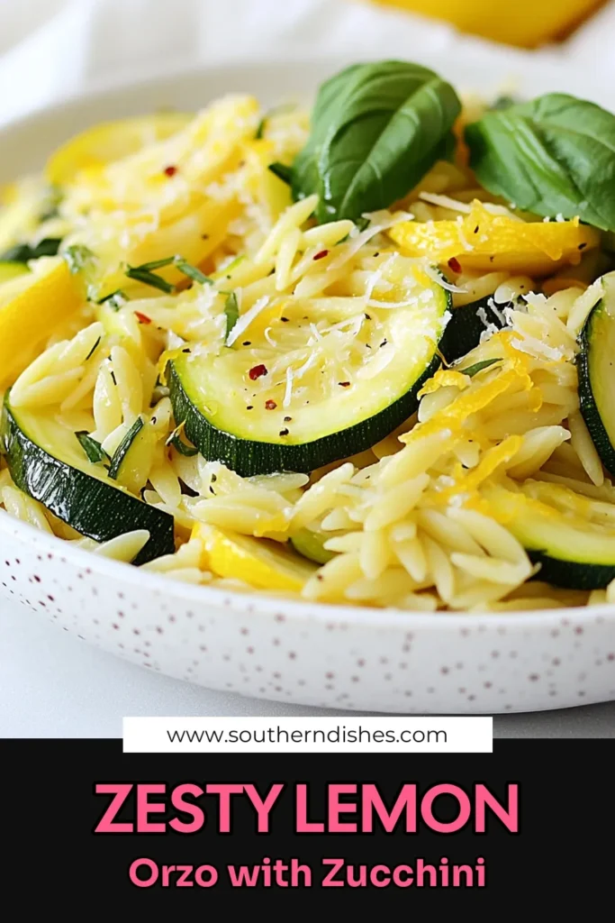 Discover the bright and refreshing flavors of this Zesty Zucchini Lemon Orzo. This quick lemon orzo recipe features vibrant zucchini, making it a fantastic option for healthy zucchini recipes. Perfect as a vegetarian orzo pasta dish, it's ideal for busy weeknights! Try this simple and delicious meal today, and don’t forget to save it for your next quick zucchini dishes inspiration. #ZucchiniRecipes #VegetarianDinner #HealthyRecipes #PastaLove