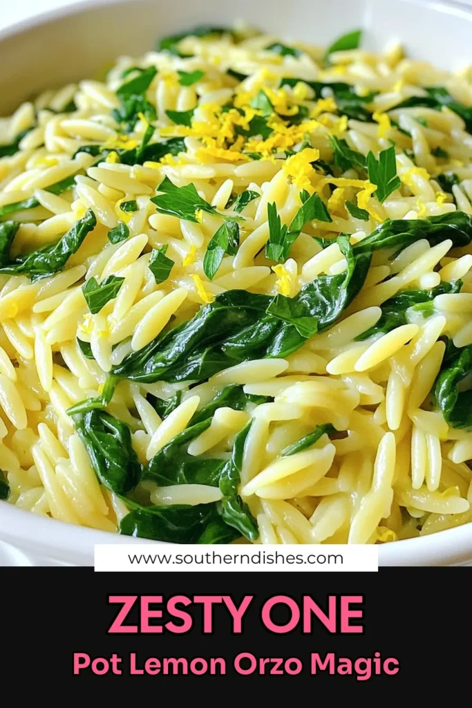 Elevate your weeknight dinners with this zesty one pot lemon orzo with spinach! This easy recipe combines orzo pasta, fresh spinach, and a burst of lemon flavor for a delightful meal that’s ready in just 20 minutes. Perfect for busy nights and packed with nutrition, it's a dish the whole family will love. Click through for the full recipe and tips to make it shine! #OnePotMeals #LemonOrzo #HealthyRecipes #DinnerIdeas
